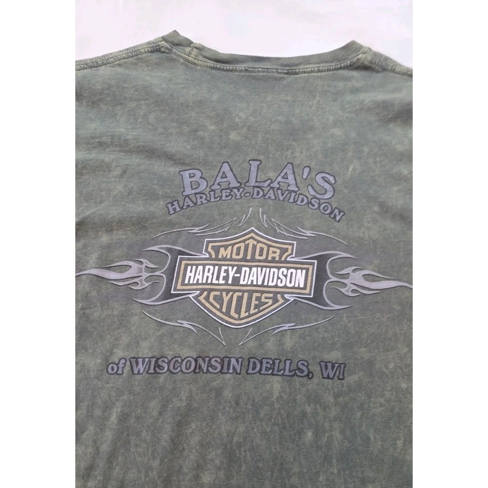Harley Davidson Shirt Balas Wisconsin‎ Dells Graphic Tee Green Mineral Acid Wash